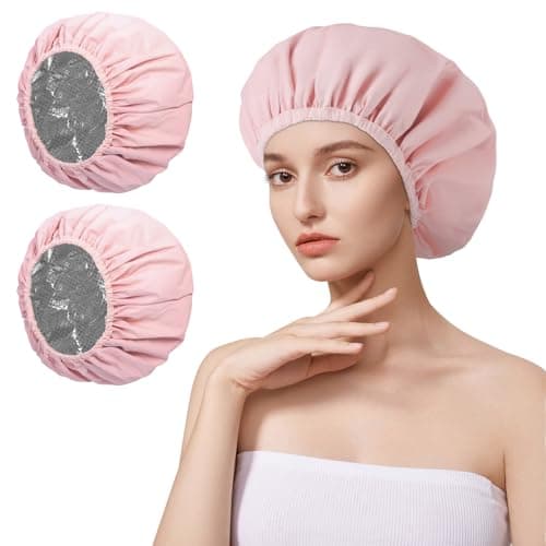Image of AOGOE 2 Pack Heat Caps Deep Conditioning Hair Caps, Double Layer Hot Oil Hair Treatment Heat Caps, Tin Foil Hair Heat Cap, Reusable Shower Caps Steam Caps Hair Dye Cap Tin Foil Hat for Home Salon Use