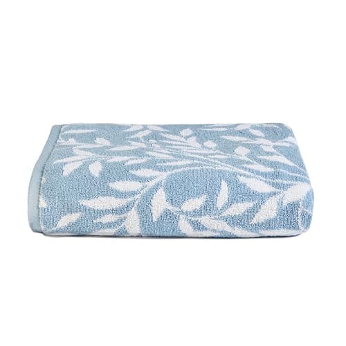 Image of Dreams & Drapes Blue Leaf Hand Towel – 50 x 90cm – 100% Cotton – Soft & Fluffy – Vintage Floral Bathroom Towel – Botanical Design – Small Towel for Hands or Hair