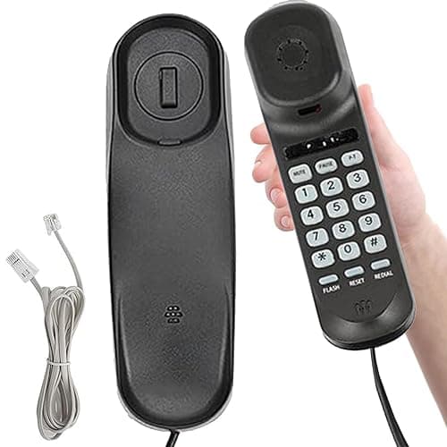 Image of OrcoW Corded House Phones Landline, Wall/Desk Mountable, Dial Pad on Base, Last Number Redial, Pause, Flash, Black