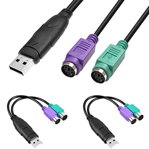 Image of HAAMNING7 PS2 to USB Adapter Keyboard Mouse Adapter Cable, PS/2 Female to USB A Male Plug with Chip, 2 PCS 2 in 1 PS2 to USB 2.0 Converter Cord