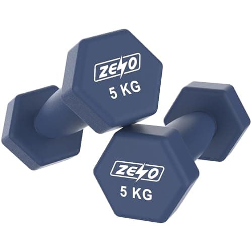 Image of ZENO Dumbbells Set Of 2 | Dumbbells for Women | Hexagon Neoprene Weights | Hand Weights for Women | Anti-Slip & Sweat Resistant Dumbells | 5KG Dumbbell Pair Navy