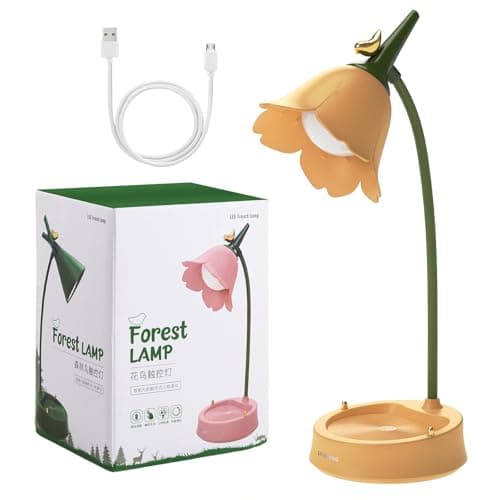 Image of Pagezol LED Desk Lamp Rechargeable, 3 Color Modes Dimmable Table Lamp, Cordless Table Light, Cute Flower Children's Desk Lamp Touch Lamps Bedside, Desk Light Reading Lamp Study Lamp Bedroom (Yellow)
