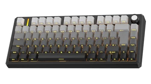 Image of OMOTON Gaming Keyboard 75% ISO-UK Layout, Mechanical Keyboard QMK VIA, Tri-Mode Wireless Wired Bluetooth 2.4G, Sideprinted Keyboard RGB Backlit Hot Swap Gasket Mount with Volume Knob For PC/Mac/PS5