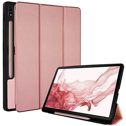 Image of TECHGEAR Smart Case for Samsung Galaxy Tab S8 11" 2022 Release (SM-X700 / SM/X706) PU Leather Slim Smart Case Stand Cover with Corner Protection [Auto Wake/Sleep] Soft TPU Holder - Rose Gold