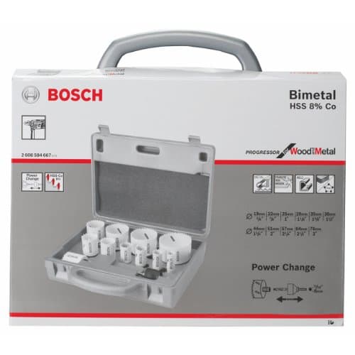 Image of Bosch Professional 14 pcs. Hole Saw Progressor for Wood & Metal Universal Set (for Electricians, Ø 19-76 mm, Accessory Drill)
