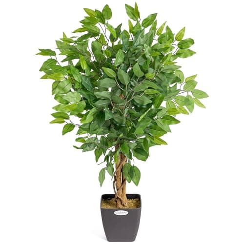 Image of CHRISTOW Artificial Ficus Tree, Fake Weeping Fig House Plant for Home Decoration, Lifelike Green Leaves, Natural Wooden Trunk with Twists, Weighted Pot, Indoor Outdoor (90cm / 3ft)