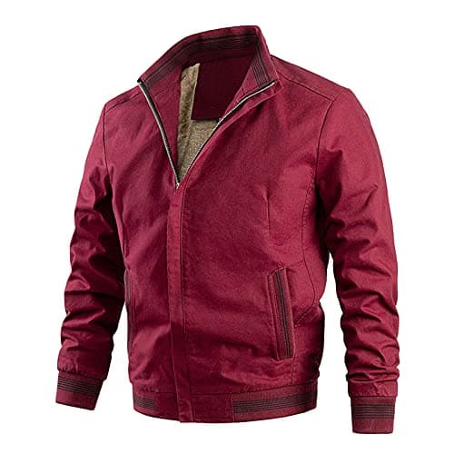 Image of Mens Barbour Jacket - Leisure Sports Top Plus Velvet Zip Pocket Stand-Up Collar Jacket Blouse for Men Jacket No Hood Red