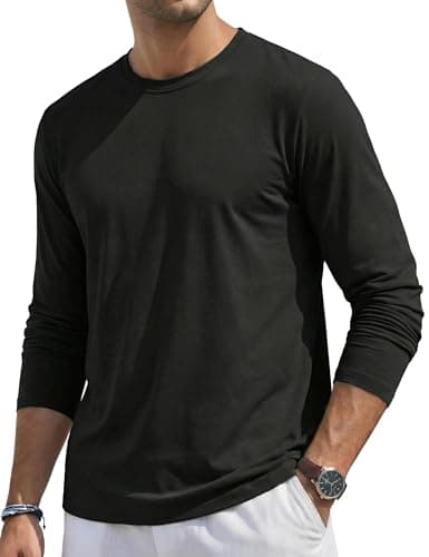 Image of TACVASEN Long Sleeve T Shirt for Men Cotton Casual Basic Tee Shirt Crew Neck Lightweight Breathable Tops for Work Jogging Black, XL