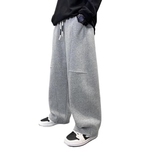 Image of Boys Sweatpants Wide Leg Joggers with Pockets Drawstring Kids UK Baggy Elastic Waist Pants Spring Casual Lightweight Trousers for Outdoor Sports School 13 Years Gray