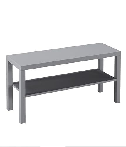 Image of URBNLIVING 2 Tier TV Bench Entertainment Media Stand Cabinet Wooden Storage Display Unit Center Shelf, Modern TV Console Table for Living Room Bedroom - Rustic Brown, H45cm x W90cm x D30cm (Grey)