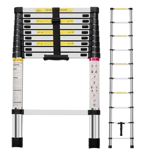 Image of Panana Telescopic Ladder, 2.9m/ 9.58ft Stainless Steel Extension Ladder, Collapsible Portable Loft Ladder with Non-Slip Feet, Adjustable Height Step Ladder for Home Outdoor Use