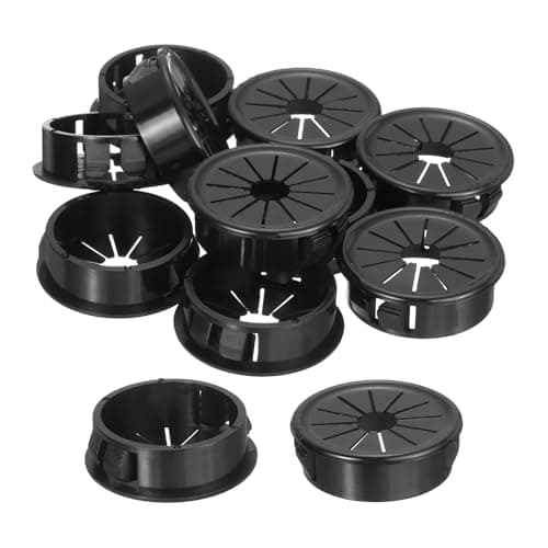 Image of sourcing map 10Pcs Cable Grommets, Snap Bushing Grommet for Holes with 1.26"(32mm) Mounting, Round Nylon Snap in Cable Desk Grommet for Cables and Cords Management, Black