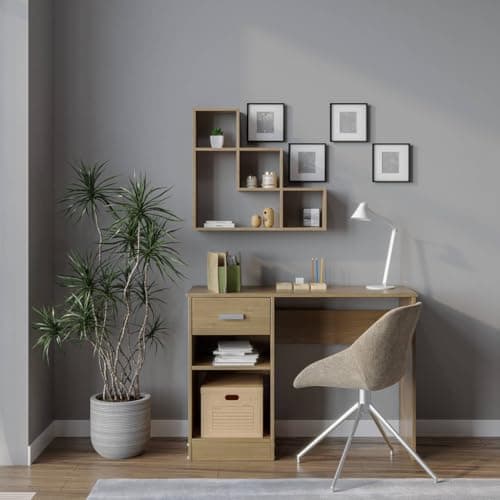 Image of URBNLIVING 1 Drawer Wooden Bedroom Computer Work Table Office Desk Dressing Jewellery Unit (Oak)