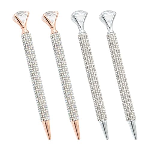 Image of 4 Pcs Big Diamond Pens Large Crystal Pens Metal Ballpoint Pens Bling Rhinestone Pens Bridal Shower Pens Glitter Wedding Pens Black Ink Pens Mix