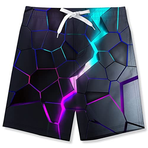 Image of Fanient Boy's 3D Lava Crack Print Swim Trunk Kids Sports Wear Surfing Swim Shorts Beach Pants 14-16 Years