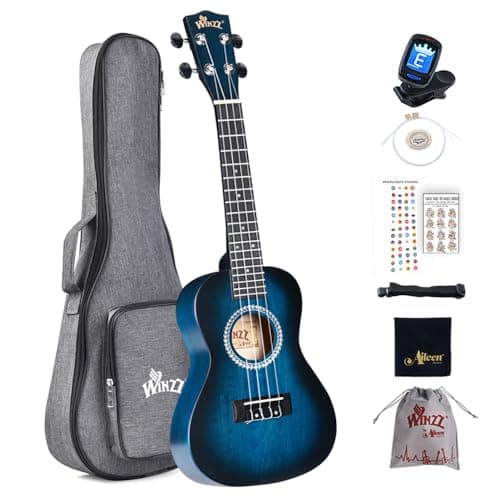 Image of Winzz Kids Adults Ukulele Soprano Beginner Kit with 6 Accessories, Unique Color Design (vintage blue, 23 Inches- Concert)