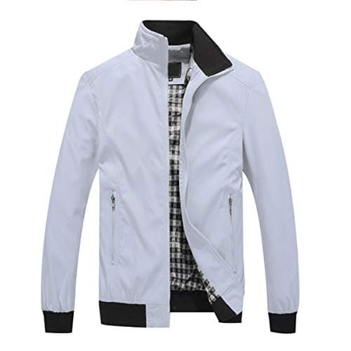 Image of YOUTHUP Mens Jacket Casual Stylish Bomber Coat Lightweight Vintage Outwear Jackets and Coats, M, Light Grey