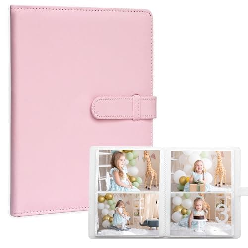 Image of 6x4 Photo Album – 152 Pockets Vegan Leather Cover Memory Album Book, Suitable for Family Wedding Boys Girls and Babies Storage (Pink)