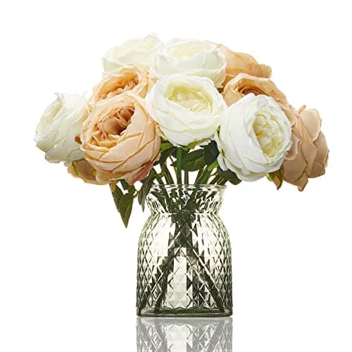Image of Waisted Glass Vase for Flowers - Small Grey Glass Vase 16cm Patterned – Decorative Modern Peony Posy for Roses Daffodil Tulips – Gifts for Mothers Day