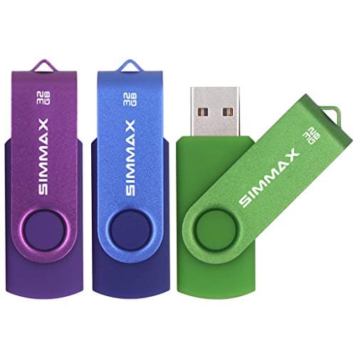 Image of SIMMAX USB Flash Drives 3 Pack 32GB Memory Stick Swivel Design Thumb Drive USB Stick (32GB Purple Blue Green)