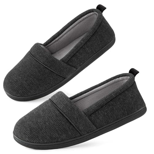 Image of EverFoams Womens' Memory Foam Comfort Knit House Shoes Light Weight Terry Cloth Loafer Slippers with Anti-Skid Rubber Sole Black 7 UK
