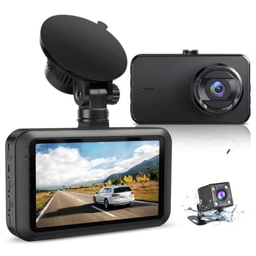 Image of Dash Cam Front And Rear With SD Card FHD 1080P 3”IPS Screen Dual Camera Dash Cams DVR Car Driving Recorder 170°Wide Angle HDR