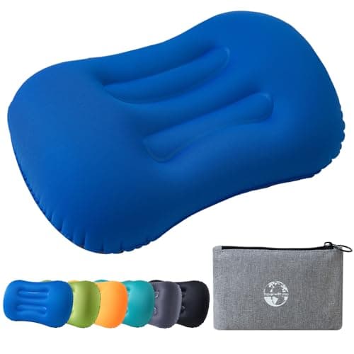 Image of JetsCush Camping Pillow Camping Essentials Lightweight Compact Inflatable Air Travel Pillow with Ergonomic Support for Camp Backpacking Hiking Beach Accessories & Equipment (Blue)