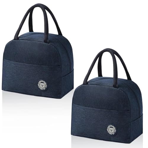 Image of AMONENZ Lunch Bag, Pack of 2 Small Cool Bags, Navy Blue Cool Bag Mini, with Side Pockets and Practical Handles, for School, Office and Family