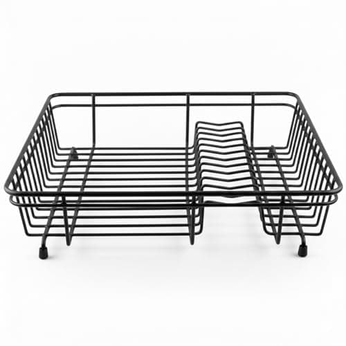 Image of Besto Dish Drainer Rack for Kitchen Sink | Black Plastic Coated Steel Wire Dishes Drying Rack and Organiser | Compact Plate Drainer for Maximizing Countertop Space (Large)