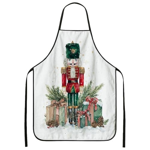 Image of Nutcracker Apron for Cooking, Vintage Holiday Design Kitchen Apron, Christmas Celebration Chef Work for Adults, White, 24x31 Inch