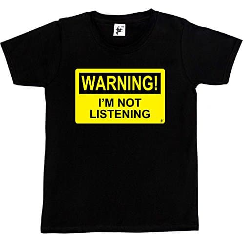 Image of Fancy A Snuggle Warning I'm Not Listening Kids Boys/Girls T-Shirt Black 9-11 Year Old