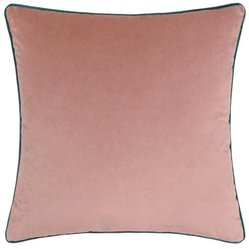 Image of furn. Meridian Velvet Cushion Cover with Feather Rich Filled Inner Pad – Luxury Piped Design (Blush/Teal, 55 x 55 cm)