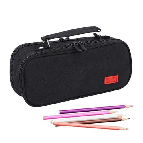 Image of Acunny Pencil Case with Compartments – Portable Pencil Bag with Handle, Desk Accessories for Library Outdoor Travel Makeup Mural Home School Classroom Bedroom, Black/White, Consulte la descripción