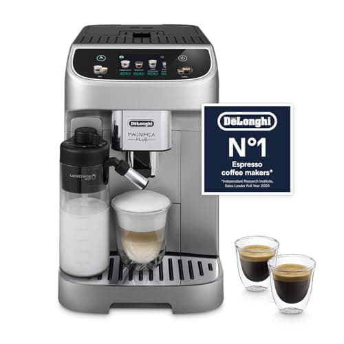 Image of De'Longhi ECAM322.70.SB Magnifica Plus Automatic Coffee Maker with LatteCrema Hot, Bean to Cup Espresso Maker with 18 One-Touch Recipes, Full Touch Control Panel,