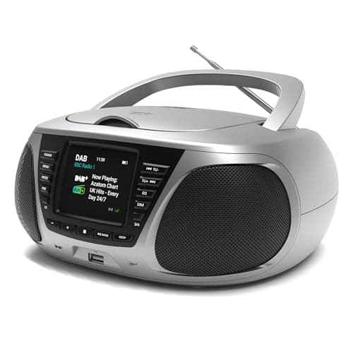 Image of Portable CD Player with DAB/DAB+/FM Digital Radio | Bluetooth & USB MP3 Player | Large Display | Battery & Mains Powered (6x”C”) | Perfect for Home, Office or Outdoors | AZATOM Zenith Z4 (Silver)