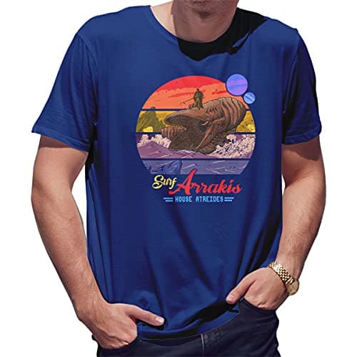 Image of BroiderStudio Surf Arrakis Sand Worm of Dune Men's Blue T-Shirt Size L