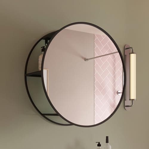 Image of Croydex 500mm Matt Black Circular Bathroom Mirror with Shelves Safety Backed Glass, Wall Mounted, 3 Fixed Height Shelves, No Assembly Required, Fittings & Fixings Included