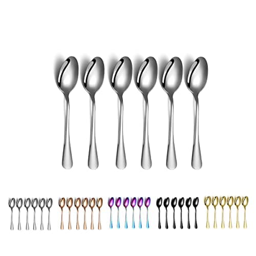 Image of Coffee Spoons, Kyraton 13 cm Stainless Steel Teaspoons 6 Pieces, Dessert Spoons, Ice Cream Spoons, Tea Spoons, Spoons Cutlery 6 Pieces
