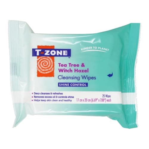 Image of T-Zone Tea Tree & Witch Hazel Biodegradable Cleansing Wipes 25 Pack - Deep Cleansing & Oil-Control Face Wipes - Removes Dirt, Makeup & Impurities for Fresh, Clearer Skin