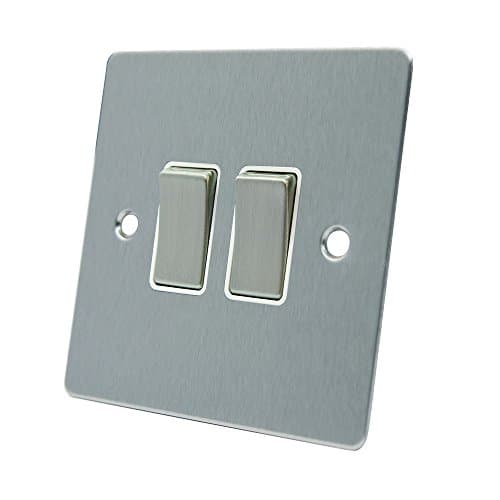 Image of AET FSC2GSWIWS 10 A 2-Gang 2-Way Satin Chrome Flat Double Light Switch with White Insert Metal Switches