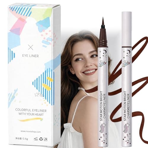 Image of Professional Coloured Liquid Eyeliner Pen - Ultra-Fine Tip, Waterproof, Smudge-Proof, Long-Lasting, Matte Formula, Quick-Drying, Gentle for Sensitive Eyes, for Sharp Winged Lines (Soft Brown)