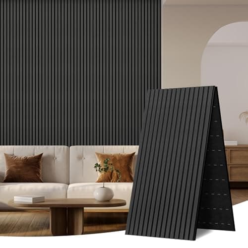 Image of AKK-ART Acoustic Wall Panels 2400x600mm-1.44m² Folding Wooden Slat Wood Wall Panels,Decorative & Sound Absorbing Wood Acoustic Panels for Home Living Room Bedroom(Coal-Black+L)
