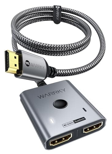 Image of WARRKY HDMI Switch 4K 60Hz 2K 144Hz Bidirectional Switcher, [Aluminium Case, Nylon Braided] HDMI Splitter 2 in 1 out (ONLY 1 Monitor) Compatible with TV stick, Xbox, PS5/4, PC, Grey