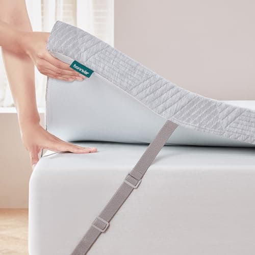 Image of Bonnvia Mattress Topper Kingsize Bed Thick, Mattress Topper Kingsize Bed with Machine Washable Bamboo Fibre Cover