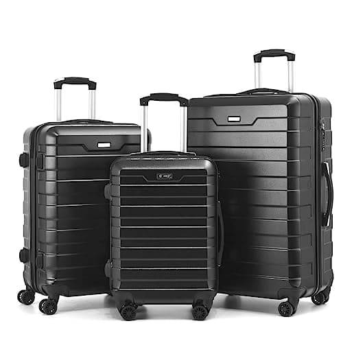 Image of RMW Luggage Set 3 Piece 20” 24” 28” Hard Shell Suitcases, Lightweight PC Travel Trolley Cases with TSA Lock, 4 Spinner Wheels, Large Capacity Durable Scratch-Resistant Cabin (Black, 3 PIECE Full Set)