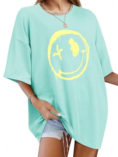 Image of WIEIYM Women Oversized T Shirts Loose Crew Neck Short Sleeve Summer Tops Shirt Women's Casual Baggy Tops Blouse Graphic Tee Shirts S-XXL Lime Green