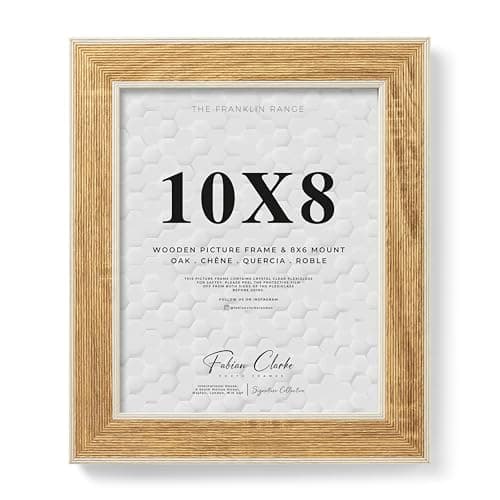 Image of 10x8 Oak Photo Frame with White Washed Trim, 10x8 Picture Frame Wooden Photo Frame for Home, Office or Gift Display Scandinavian Style