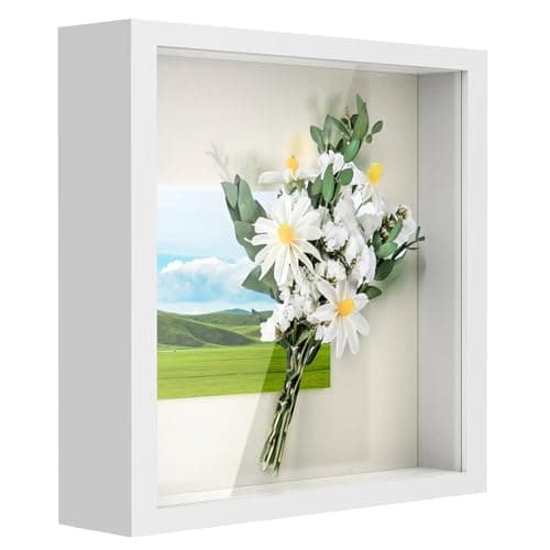 Image of 3D Shadow Box Frame 6x6 inch, Picture Frame with Glass for Crafts, 3cm Deep Box Frame Display Cases for Memorabilia, Baby Items, Wedding Memories, Medal, Tickets & Photos Display - White