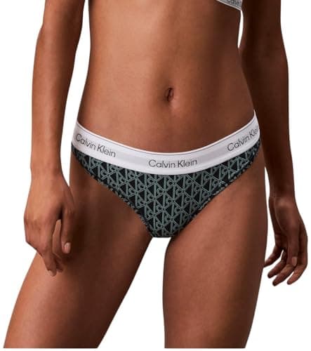 Image of Calvin Klein Women’s Stretch Thong, Green (Bijou Modern Emblem Outline+Stratif), XL