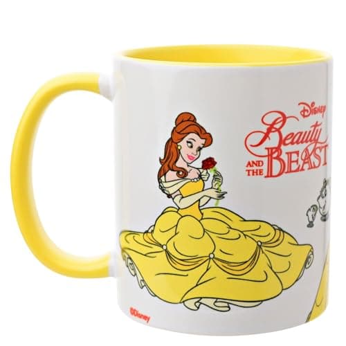 Image of Widdop and Co. - Disney Beauty and The Beast Mug - Yellow/White Tea, Coffee Glazed Stoneware Belle & Beast Drinking Cup - Officially Licensed Disney Merchandise (325ml / 11.4oz).
